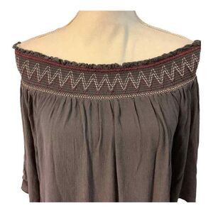 Love Blossoms Gray Rayon Gauze Crop Top Loose‎ Fit Off Shoulder XL